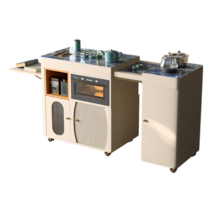 家用阳台奢石岩板茶桌可移动伸缩茶车极简时尚小户V型泡茶一体茶