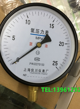 YO-150氧气压力表 禁油25mpa上海仪川仪表氧压表大表盘 管道测压