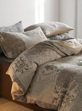 庆色织空气纹提花四件套全棉VJO人字柔软红色结婚被套加厚棉床上