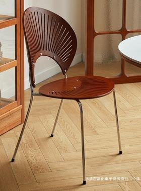 餐桌椅子家用靠背木椅椅壳贝简实木餐椅茶桌感中古轻奢复古RHV约