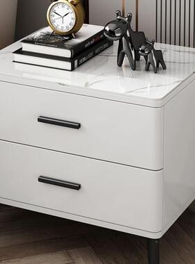 烤漆岩板床头柜轻室奢现代简整约卧FBE极简高端实木床边柜装全储