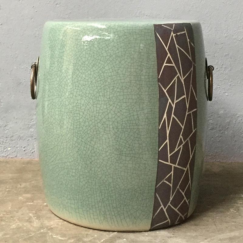 WXP瓷凳中国陶瓷鼓凳子中式陶艺墩铜钱环艺件招财摆装饰屏风风玄