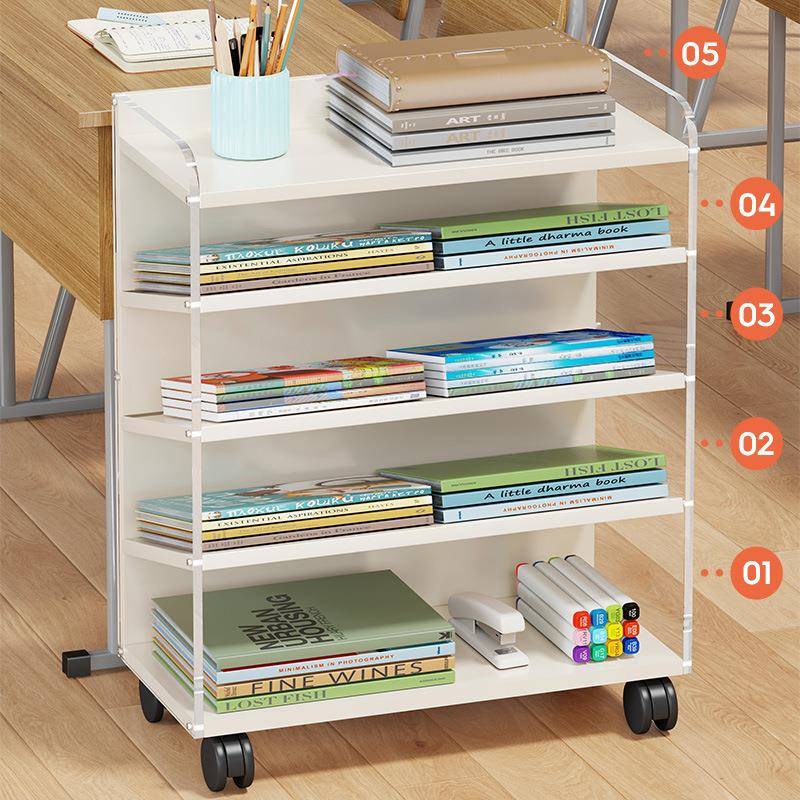桌边书架学生教室架课易桌侧边带轮书FHO本理整架桌面放书置物简