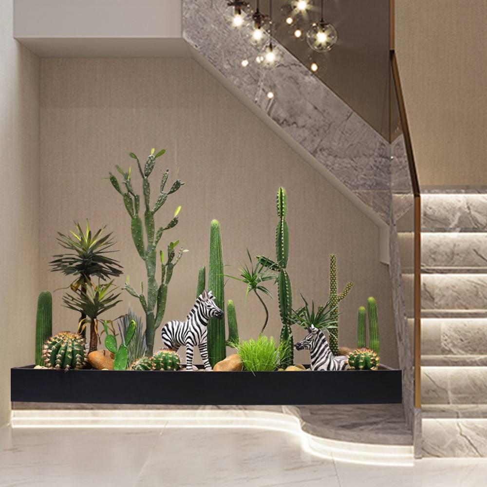 大型仿真绿植仙人掌造景室内橱窗景观装饰楼梯下仿真植物盆景摆件