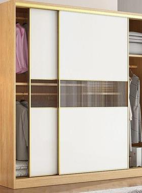 实木推衣拉门柜卧室家现代简小约户型原木色移门木用质儿YAJ童大