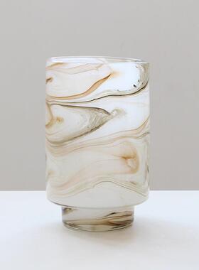 轻奢大大理石纹底路玻璃直花瓶口BX8-25-1筒厚花瓶鲜花家居软装台