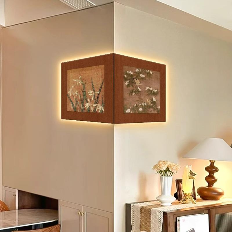 美拉德风转角玄GLR关装饰画室复古艺术拐角茶书房画双面中客厅挂