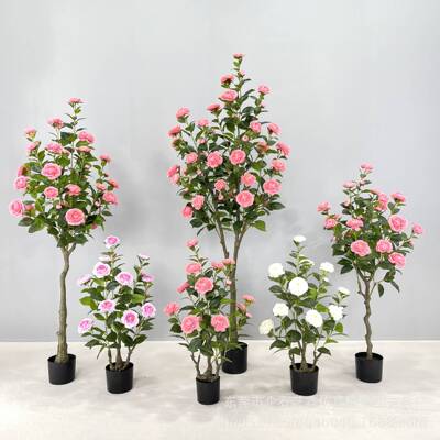 仿真茶花树山茶花人造绿植盆栽家居装饰落地植物厂家婚庆茶花