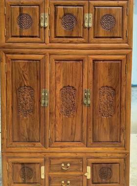 式全茬实中木顶箱白北榆木大衣柜34345白柜胚三门储物衣橱卧室家