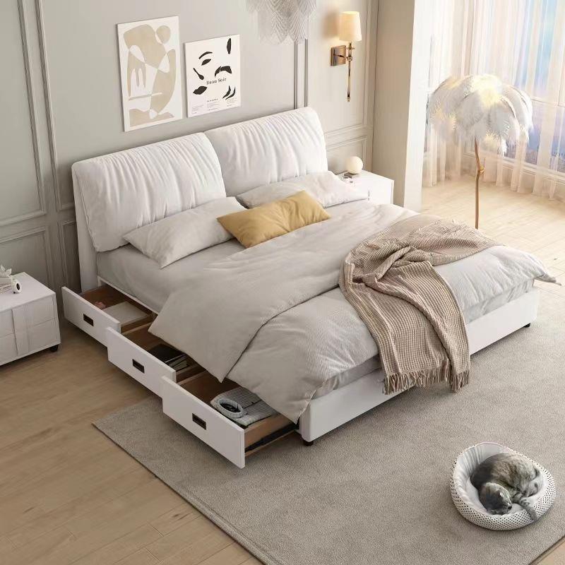 J^耳朵床简约布现代主卧小型双人床奶室油风FMW科技户艺床储物婚