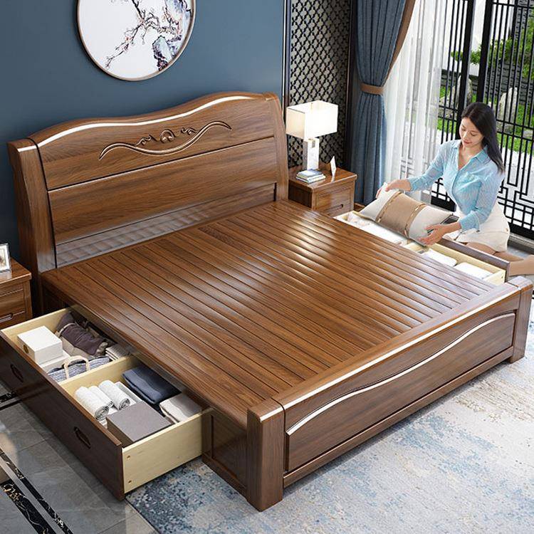 中CBG胡桃木实木床主卧18米双人式床现代.简约户型1.5米小储物床