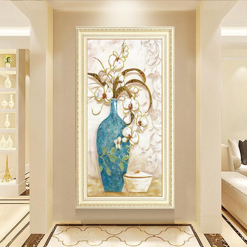 欧式玄入户装饰关画花瓶花卉装饰挂JKW画现代简欧过走廊道竖版壁