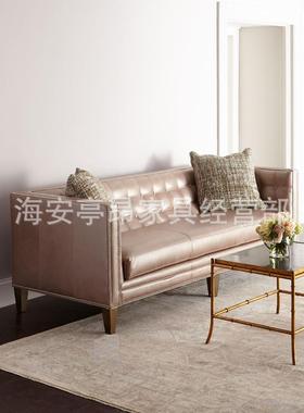 式YNP简约拉扣美轻奢粉色皮艺单双三店人休闲沙发客酒别墅样厅板