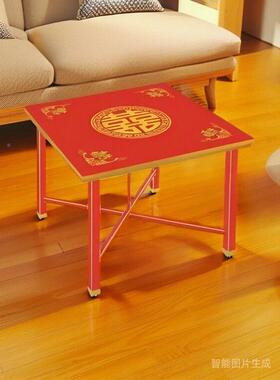 潮汕厚红色热转仙印直001角双层分体折叠用加不锈钢八桌家喜庆