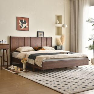 北美双白蜡木简约中中古风床人床ZVK主卧婚床式实床原木黑胡桃木