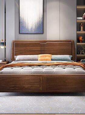新式实木床家用现代轻奢乌金木床主床卧1.8双人软靠WMO婚储物中大