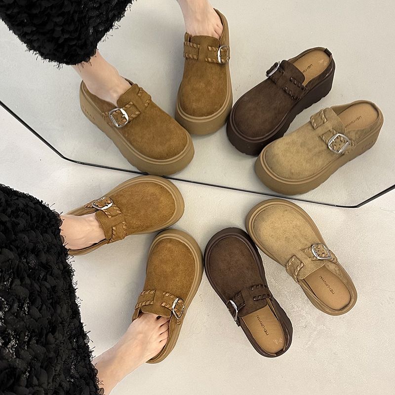 复古一脚登松糕厚底女单鞋