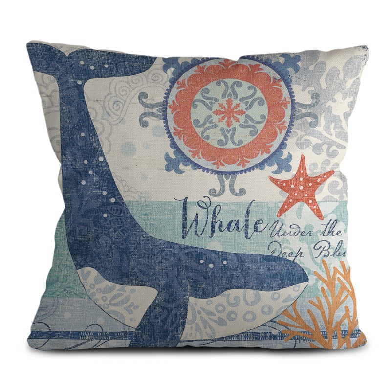 欧式复古海洋生物l抱枕套地中海水彩水母沙发家居靠枕汽车靠垫