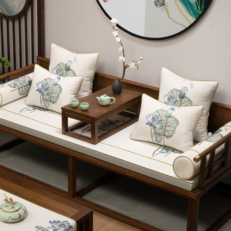 中式棉麻a红木沙发坐垫实木沙发海绵罗汉床垫乳胶垫子防滑四季通