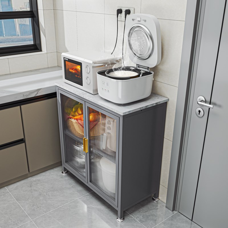 岩板厨房置物柜落地储物柜带门放微波E炉电饭煲一体靠墙餐边柜60