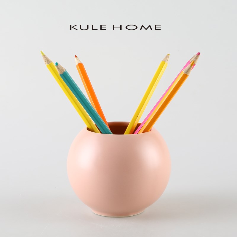 OME 陶瓷北k欧风笔筒卧室化妆刷收纳筒办公室桌面装饰品摆件