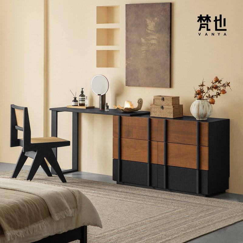 梵也家俱落月化妆台柚木现代简约实木斗柜一体卧室伸缩转角化妆桌