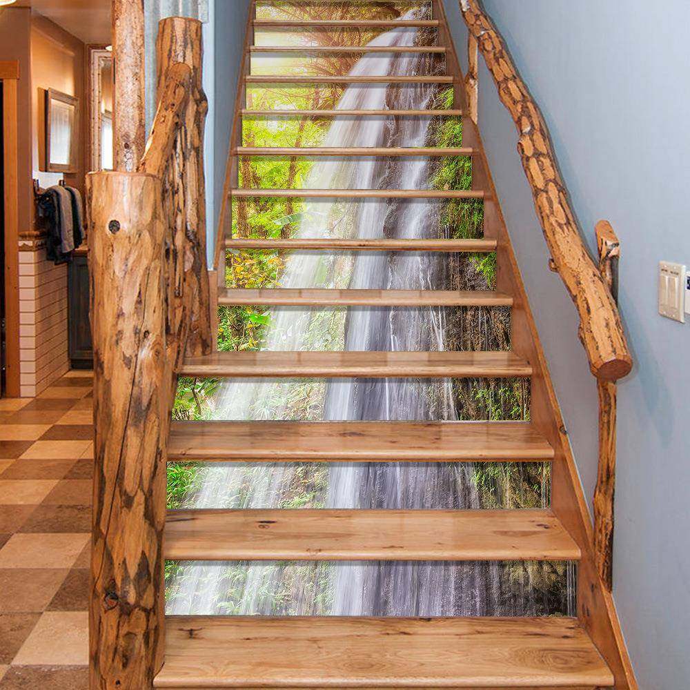 FOYCLT0家5热带森林阳CRY光瀑0布意居墙贴墙纸自粘楼梯贴防创污美