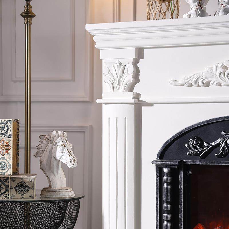 法式复古白色轻壁炉柜仿真装84891火客实厅取暖壁炉别墅奢木雕花
