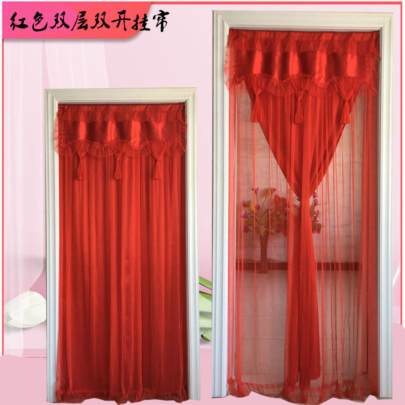高档大红布艺门帘四季隔断帘结婚喜庆婚房帘新娘陪嫁纱帘厂家石力