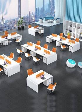 白色烤组ICO漆职家员办公桌现代简约4人位屏风办室工桌办公具6人