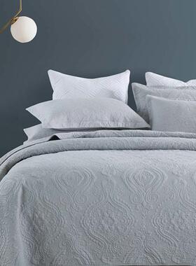 件出口双面纯棉F95689ST床盖轻床奢白色绗缝三套夹棉单四被季通用