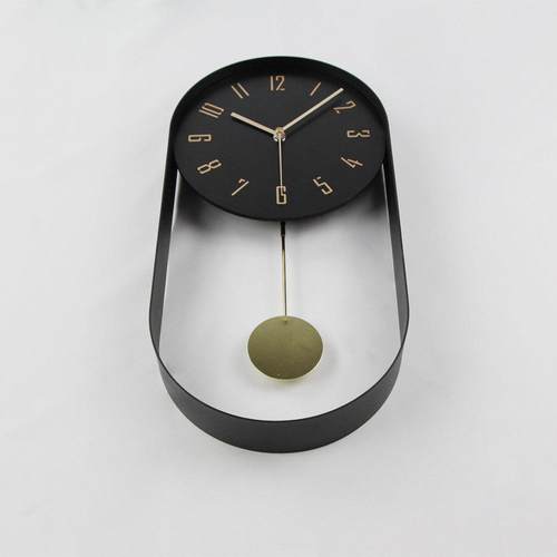 挂现代时尚钟椭圆形摆术简约金属时VJB钟客厅钟电子钟家用轻奢艺