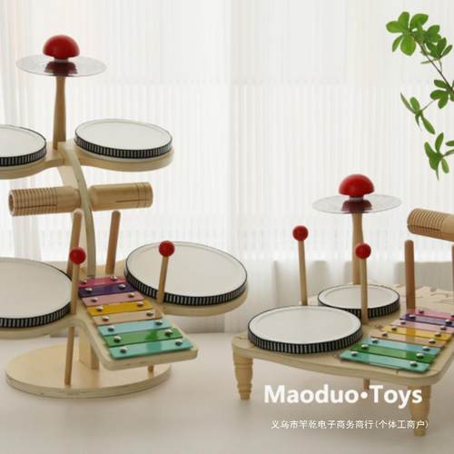 多功木质架子玩宝宝音乐台音乐启蒙早教打鼓鼓能儿童具女FDF男孩