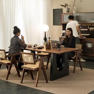 北美黑饭胡桃木实木餐长方原形木客桌厅大长562餐书桌一体工作台