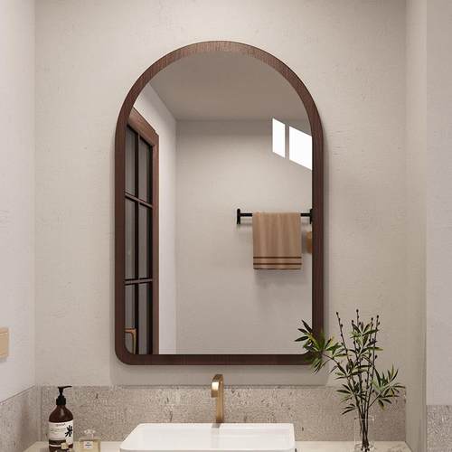 SDU中古风妆镜免打孔贴墙自粘复古梳妆镜生卫浴室化挂墙式壁间挂