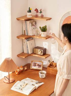 实木转角隔TPK板木免孔桃置物架墙上三角架层板厨房壁打挂樱墙角