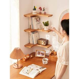 实木转角隔TPK板木免孔桃置物架墙上三角架层板厨房壁打挂樱墙角