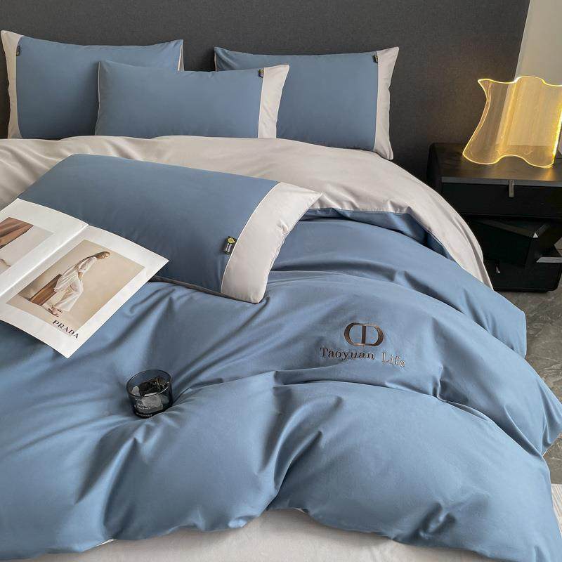 端全棉10高0s长绒棉件四套双板色撞磨毛透气简ty202308约字母刺绣