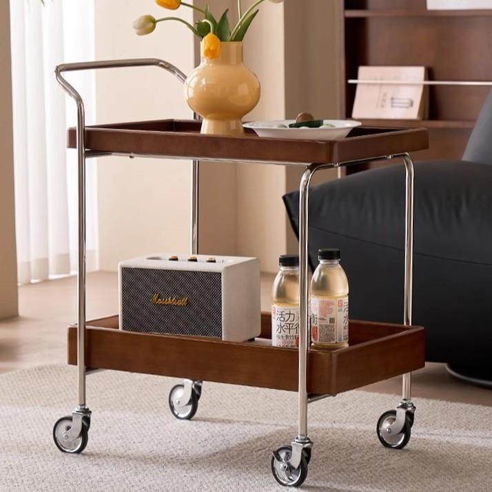 实木小推车双层实木边ITA几车可移动中推古小车餐家用客厅收纳置