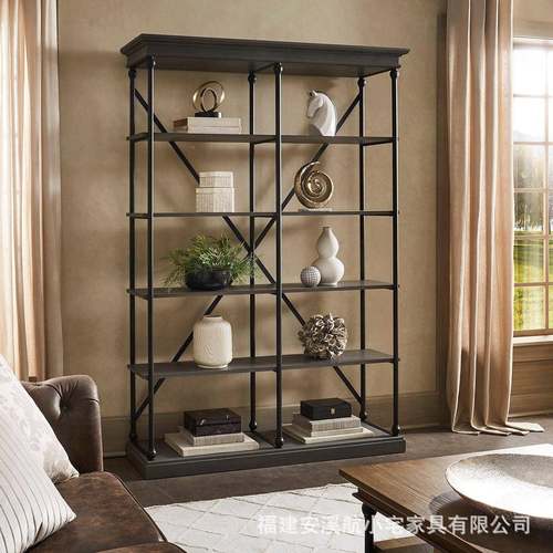 式实木简家UTS用客厅复古约收展纳储物落地置物架书美架层架示架