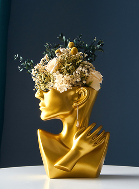 抽象艺术人像摆件客厅轻奢v高级感玄关电视柜餐桌干花插花装饰花