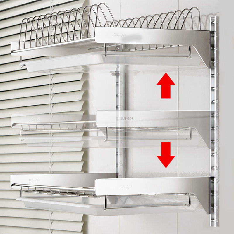304不c锈钢沥水碗架壁挂式免打孔碗碟收纳层架 厨房挂墙碗盘置物