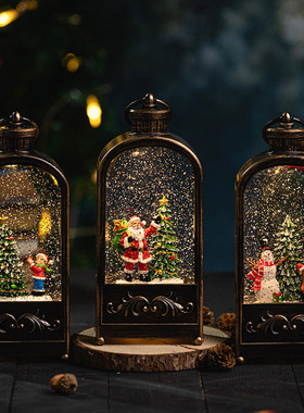 耶诞节防风灯装饰品工艺s桌面场景布置摆件老人树客厅水晶球家居