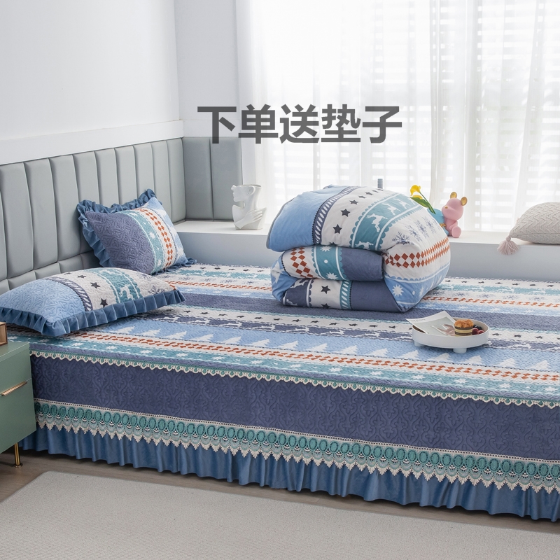 加厚牛奶绒榻榻米床盖大炕盖夹棉绗E缝冬季防滑加绒保暖床单可定