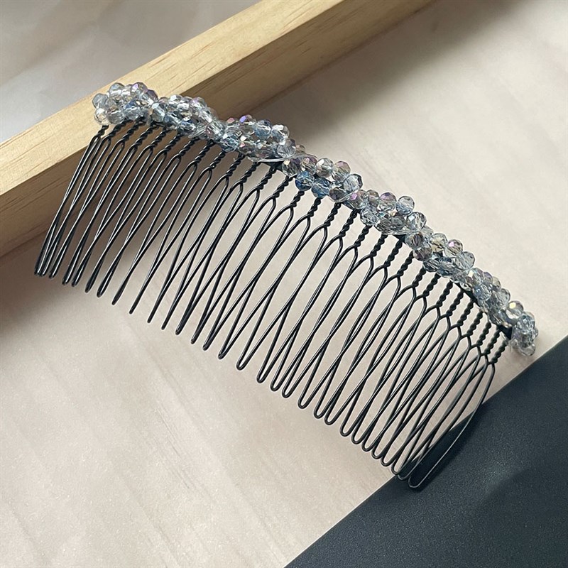 纯手工缠绕线水晶插梳扭扭麻花8字形铁齿发N梳刘海梳半透明扁圆珠