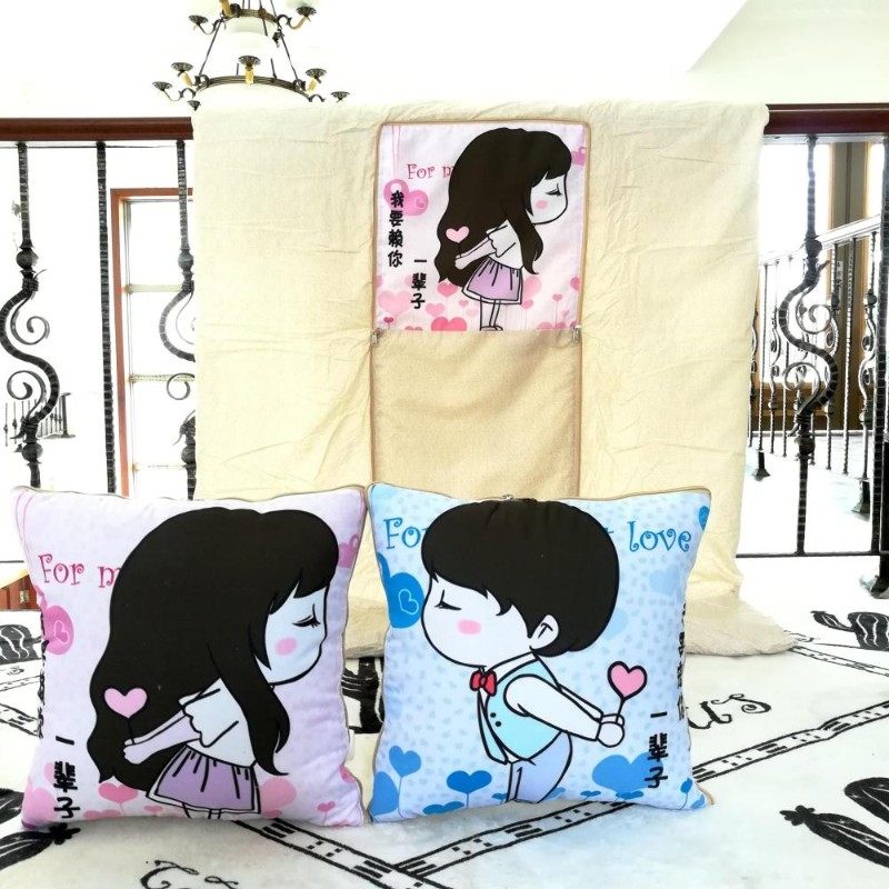 汽车抱枕被子两用靠垫被可爱卡通情侣一对全棉P多功能公司礼品定