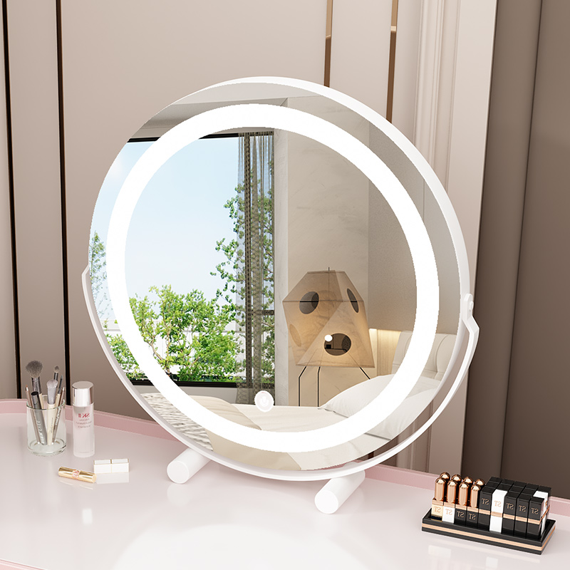 台式智能化妆镜带灯女生主卧室梳妆台镜子学S生宿舍桌面梳妆镜