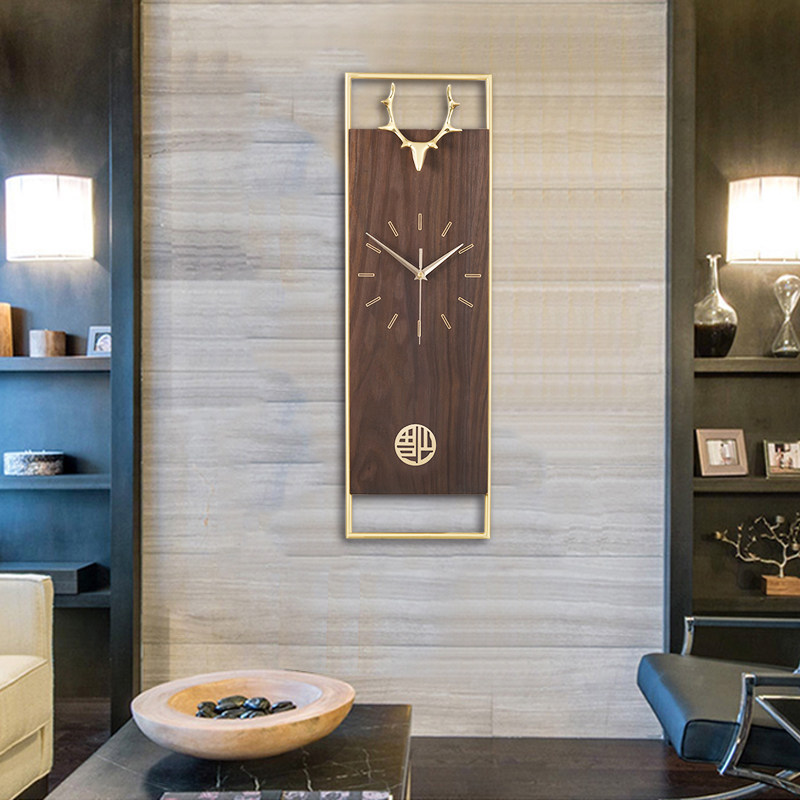 新中式挂钟e客厅家用免打孔钟表创意时尚装饰挂表大气轻奢鹿头时