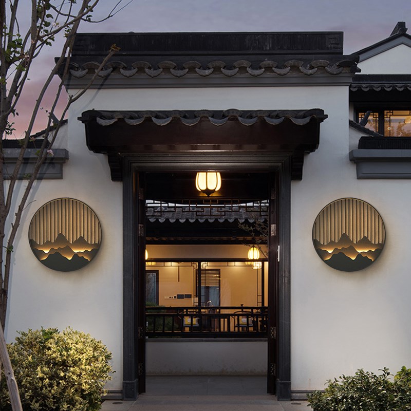 大门两侧壁灯防水庭院壁挂灯柱子装饰灯户外壁V灯玄关圆形壁灯