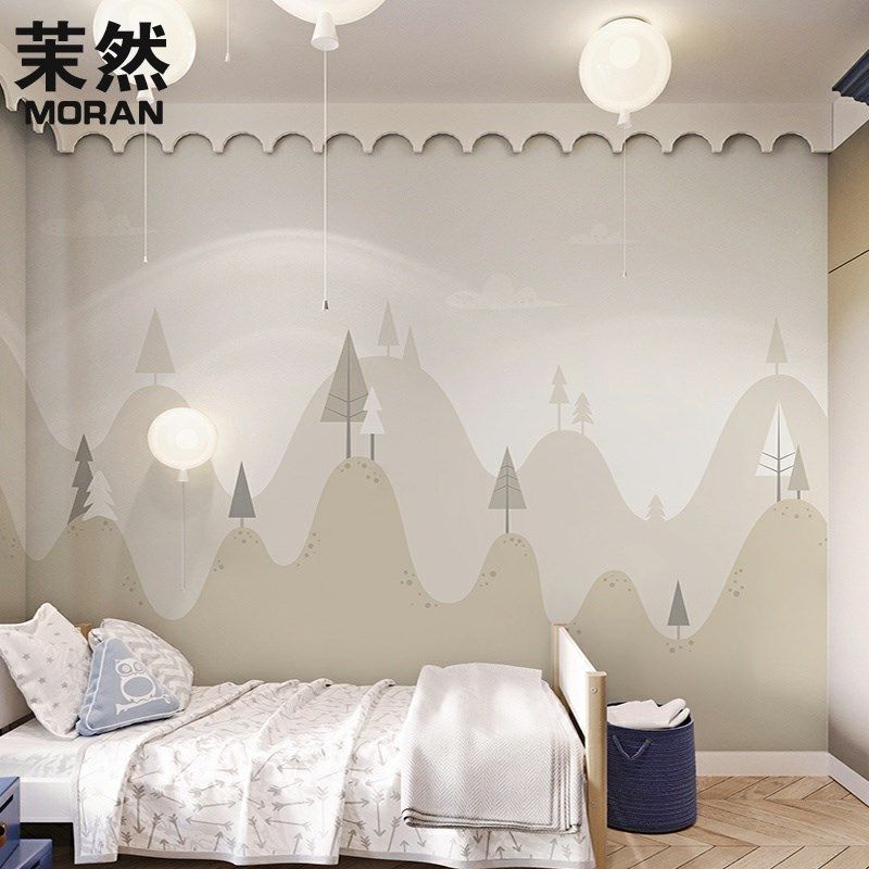 儿童房壁纸简约墙布男孩女孩卧室壁布K幼儿园墙纸定制无缝壁画